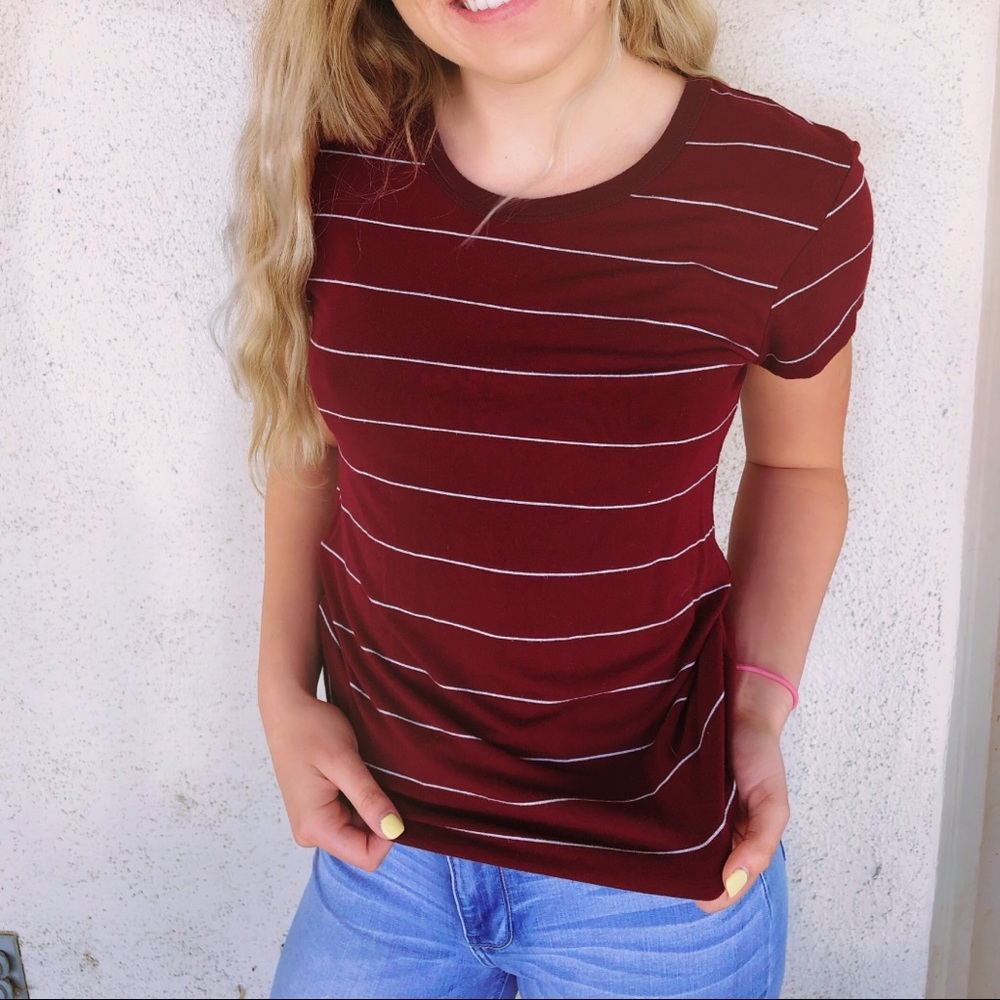 Burgundy and white stripped tee